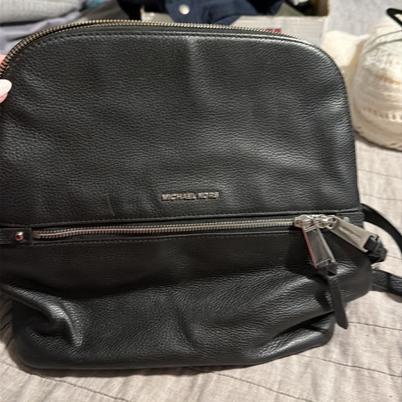 Black pebble, leather, Michael Kors, backpack purse with silver hardware main image 6